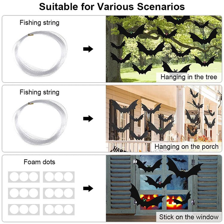 🧛♂️🦇6 Pieces Halloween Bat Hanging Decoration Outdoor pp Plastic Scary Ghost Hanging Bat Indoor and Outdoor Party Decoration Hangings