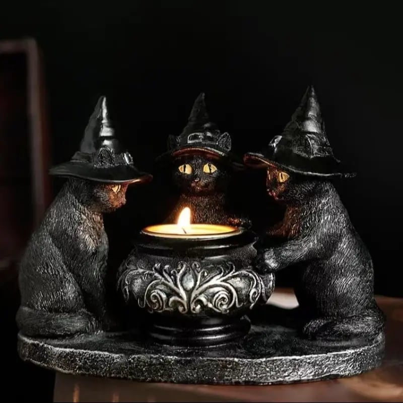 Resin Witch Cat Sculpture Figurine