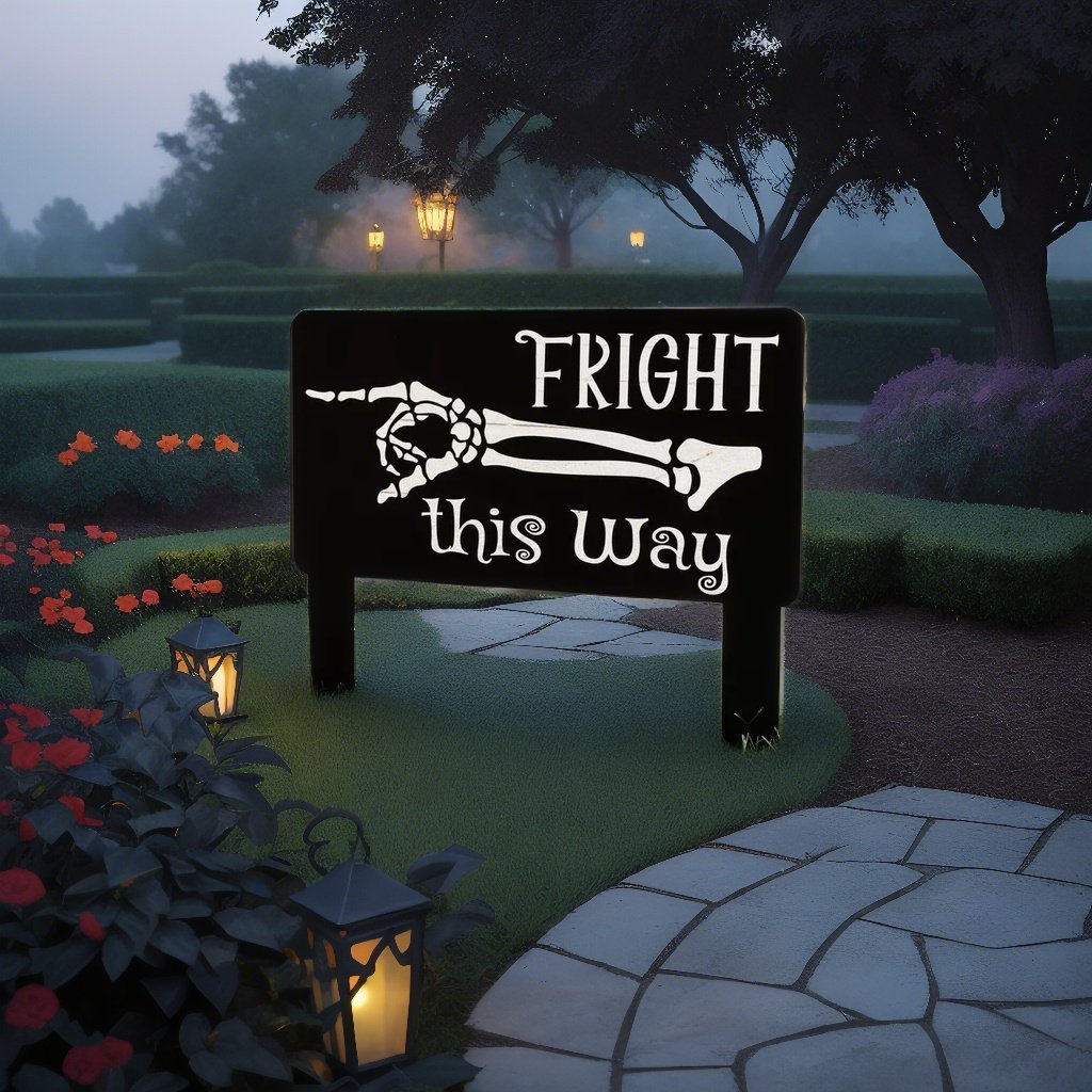 🎉👻New Halloween Fright this Way Metal Yard Sign