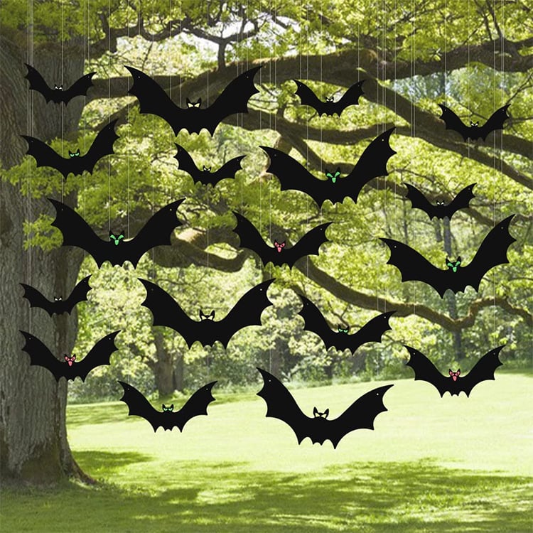 🧛♂️🦇6 Pieces Halloween Bat Hanging Decoration Outdoor pp Plastic Scary Ghost Hanging Bat Indoor and Outdoor Party Decoration Hangings