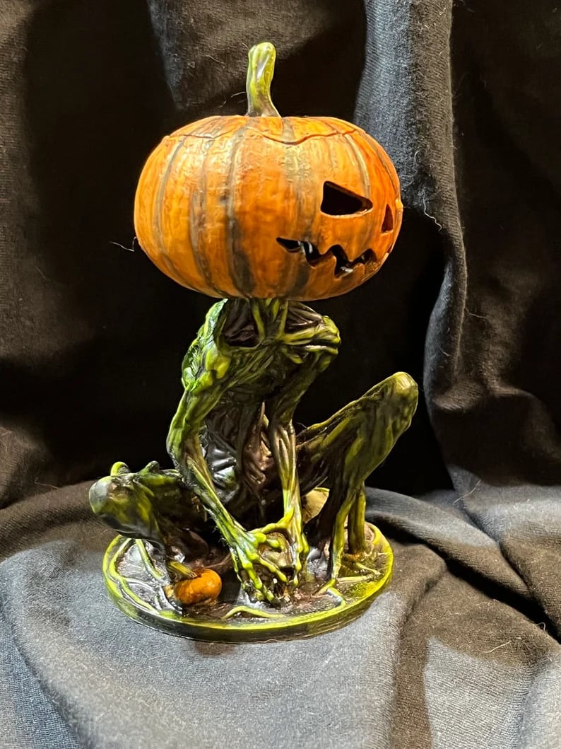 🎃Halloween Horror Original Swamp Monster Pumpkin Head Walking Dead Creature Tealight Lantern Box Ghoul Monster Made in USA🎃