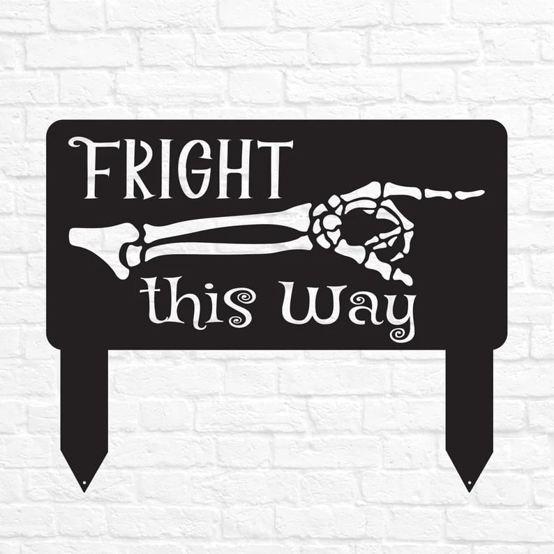 🎉👻New Halloween Fright this Way Metal Yard Sign