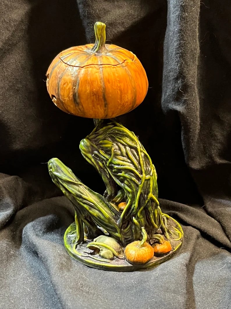 🎃Halloween Horror Original Swamp Monster Pumpkin Head Walking Dead Creature Tealight Lantern Box Ghoul Monster Made in USA🎃