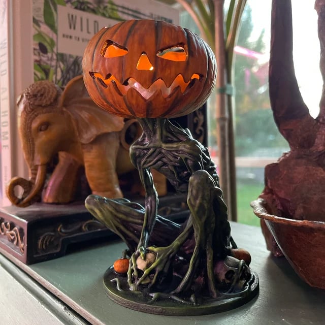 🎃Halloween Horror Original Swamp Monster Pumpkin Head Walking Dead Creature Tealight Lantern Box Ghoul Monster Made in USA🎃