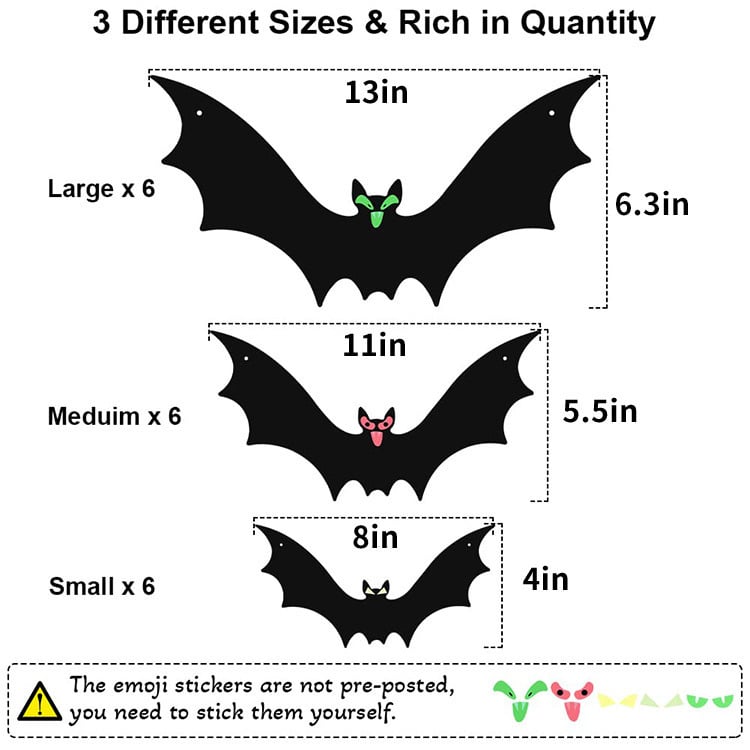 🧛‍♂️🦇6 Pieces Halloween Bat Hanging Decoration Outdoor pp Plastic Scary Ghost Hanging Bat Indoor and Outdoor Party Decoration Hangings