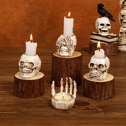 💀💀Halloween Candle Holders Gothic Skull Palm Tree Resin Candlestick, Desktop Decoration For Ghost Themed Party (Candles Not Included)
