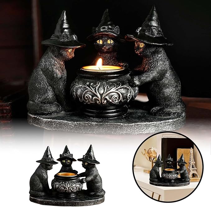 Resin Witch Cat Sculpture Figurine