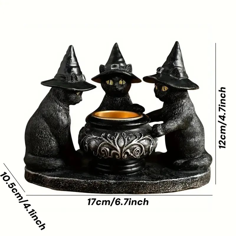 Resin Witch Cat Sculpture Figurine