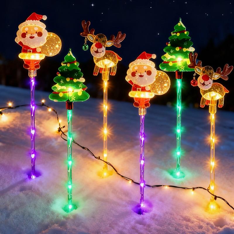 🎄 6-Pack Solar Christmas Lights – Santa 🎅 Reindeer 🦌 Tree ✨