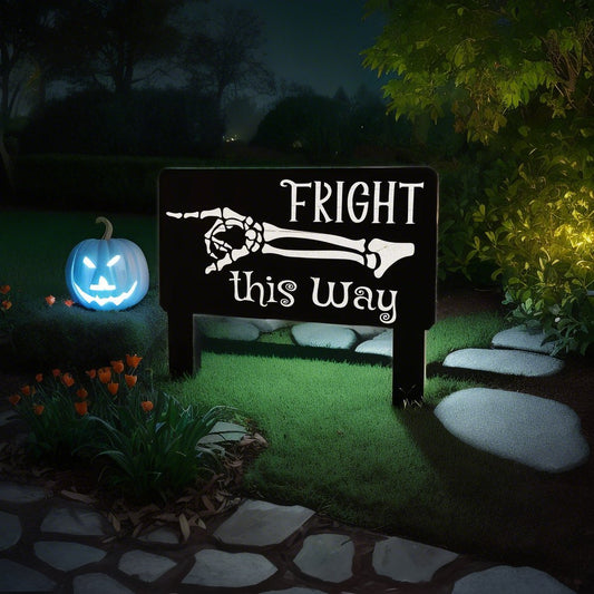 🎉👻New Halloween Fright this Way Metal Yard Sign