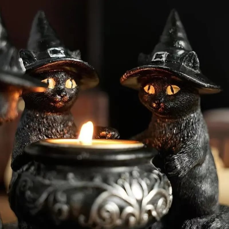 Resin Witch Cat Sculpture Figurine