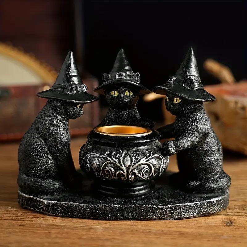 Resin Witch Cat Sculpture Figurine