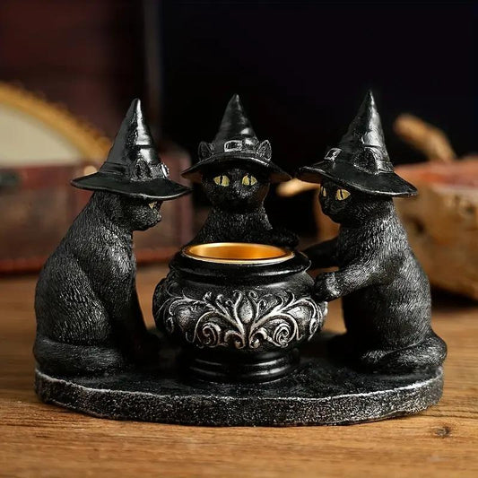 Resin Witch Cat Sculpture Figurine