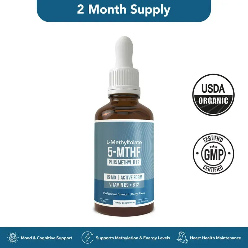 L-Methylfolate (5-MTHF) + B12 Drops – 🧠 Focus, ⚡ Energy & 🙂 Mood Support
