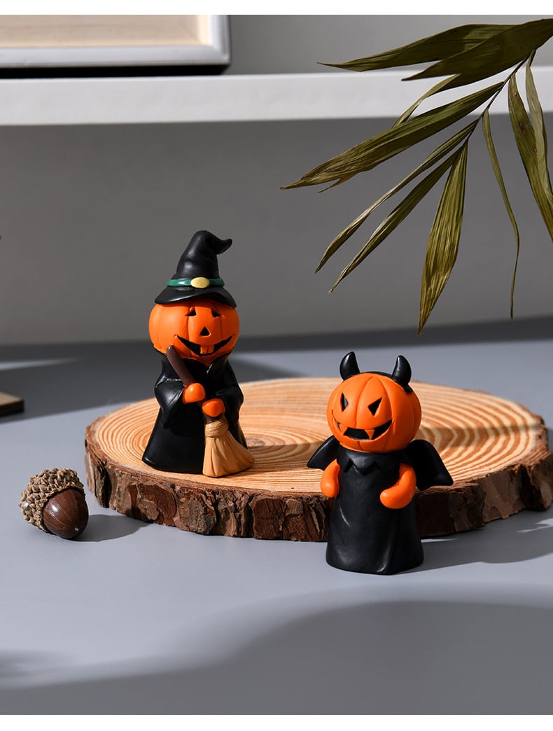 💥Hot Sale💥Halloween Pumpkin Man Holiday Party Home Desktop Decoration Spooky Doll Resin Small Ornament