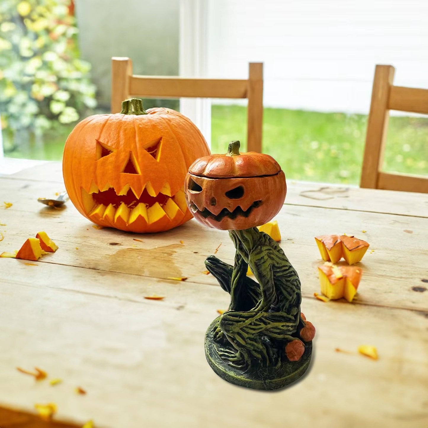 🎃Halloween Horror Original Swamp Monster Pumpkin Head Walking Dead Creature Tealight Lantern Box Ghoul Monster Made in USA🎃