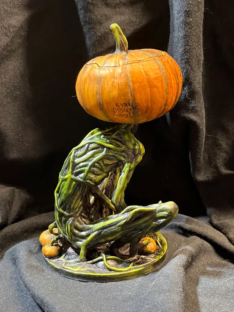 🎃Halloween Horror Original Swamp Monster Pumpkin Head Walking Dead Creature Tealight Lantern Box Ghoul Monster Made in USA🎃