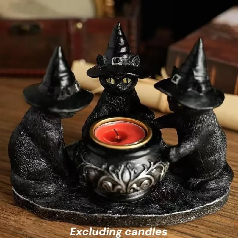 Resin Witch Cat Sculpture Figurine