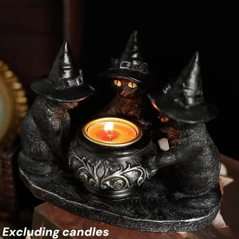 Resin Witch Cat Sculpture Figurine
