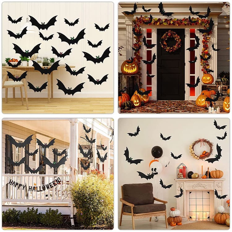 🧛‍♂️🦇6 Pieces Halloween Bat Hanging Decoration Outdoor pp Plastic Scary Ghost Hanging Bat Indoor and Outdoor Party Decoration Hangings