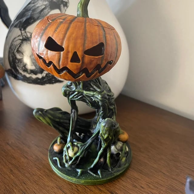 🎃Halloween Horror Original Swamp Monster Pumpkin Head Walking Dead Creature Tealight Lantern Box Ghoul Monster Made in USA🎃
